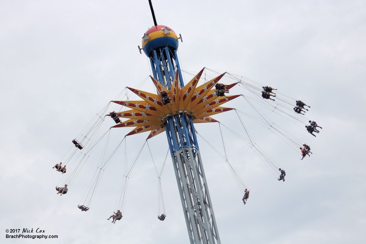 The swings at the top of the giant structure.