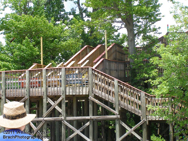 Stairs leading up to ZoomAzon Falls launch area.