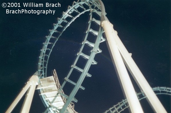 Boomerang: Coast to Coaster's cobra roll at night.