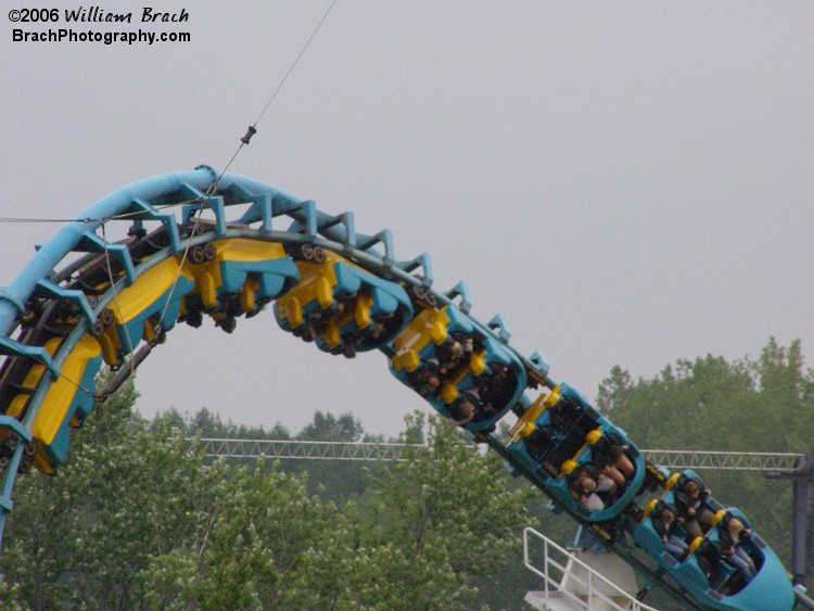 Hard to tell which direction the train is running here, but it's running through the cobra roll.