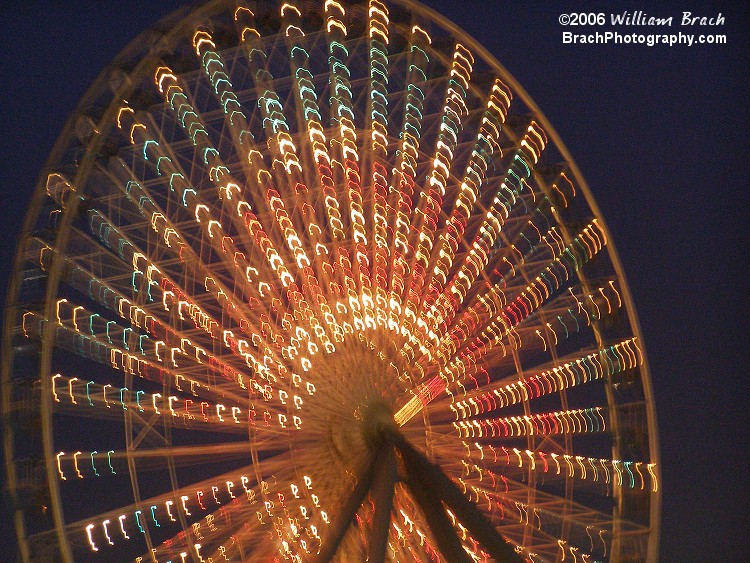 Giant Wheel lit up at night.