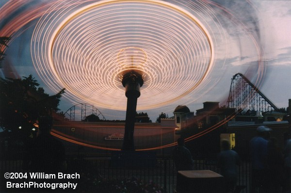 This is probably my personal favorite photo of Haymaker at dusk.  I love how the lines are all symetrical and you can see Superman through the ride.