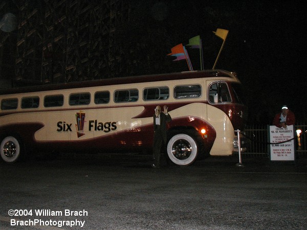 The Six Flags bus at Six Flags Darien Lake.