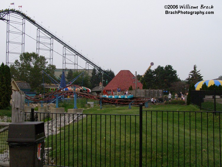 Viper's lift hill and Hoot N' Holler, the parks kiddie coaster.