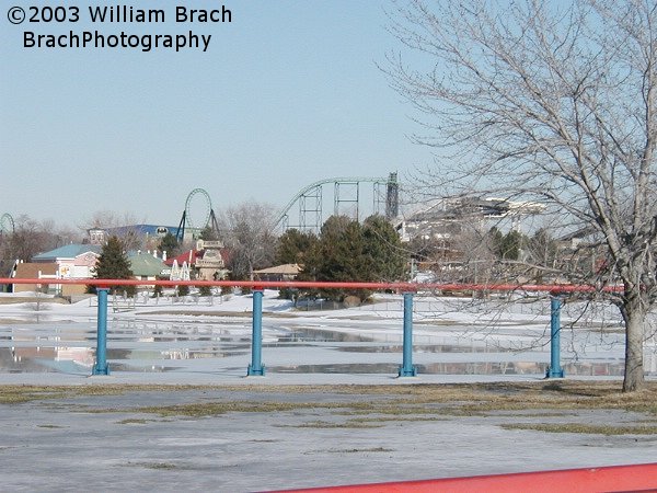 Icy fields at Six Flags Darien Lake in March 2003.