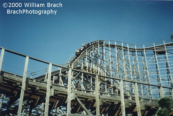 Great view of the black train going down the first drop.