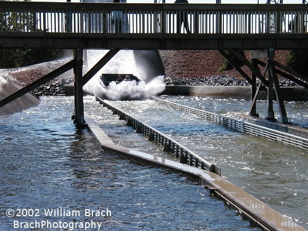 Small splash made just at the moment of impact.  The splash grew significantly larger as more of the boat went into the water.