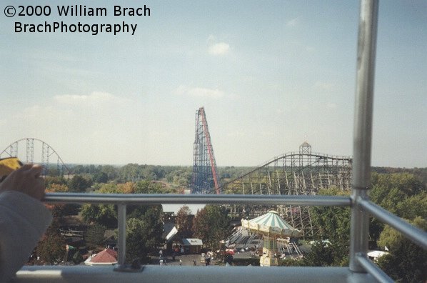 View of Superman: Ride of Steel from the Giant Wheel.