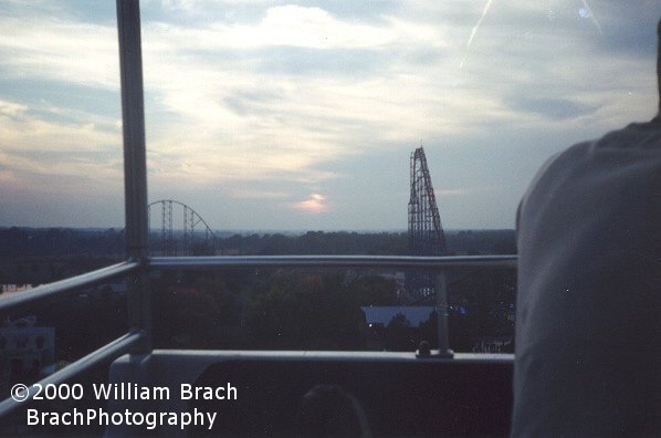 On a clear day, riding Superman: Ride of Steel, you can see downtown Buffalo, New York from the top of the lift hill.