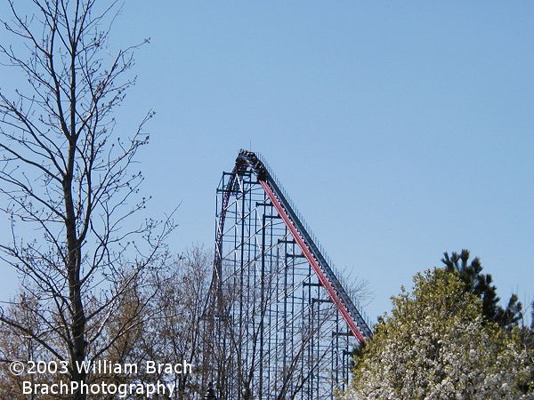 Train cresting the lift hill.