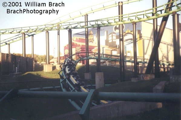 Viper train exiting the helix and headed towards the brake run.