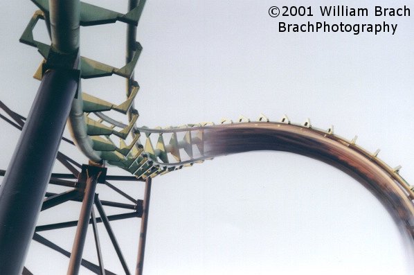 Viper train rushing through the boomerang.