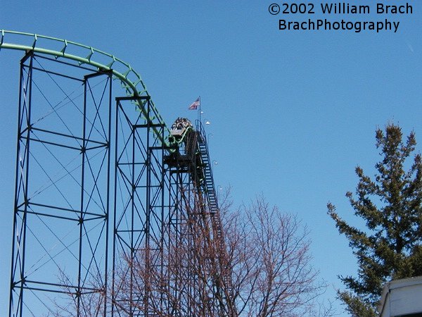 Train cresting the lift hill.