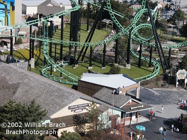 View of the corkscrew and helix from the Giant Wheel.