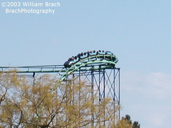 Viper's blue train going down the first drop.