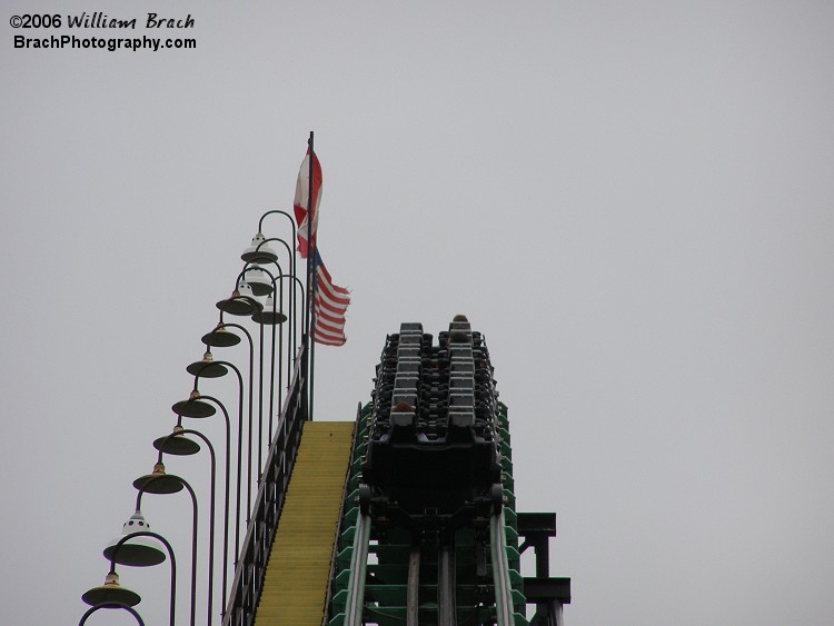 Viper train going up the lift hill.