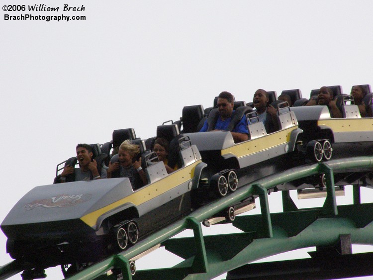 Viper's yellow train going down the first drop.