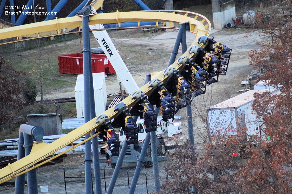 Batman in the turn around with construction equipment in the background.