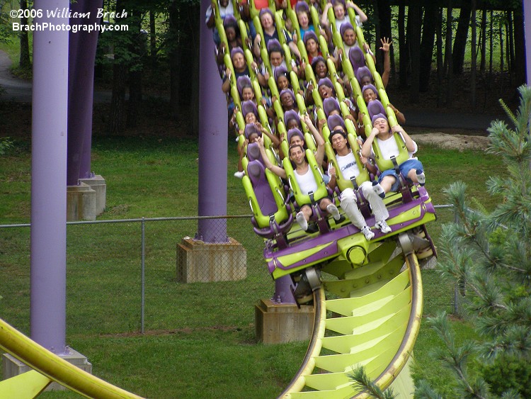 Here we see a Medusa train running the course and this is what a floorless coaster looks like