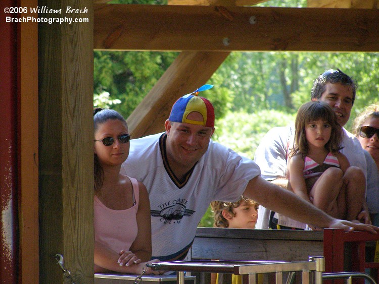 Clint Novak awaiting his turn on Blackbeard's Lost Treasure Train.