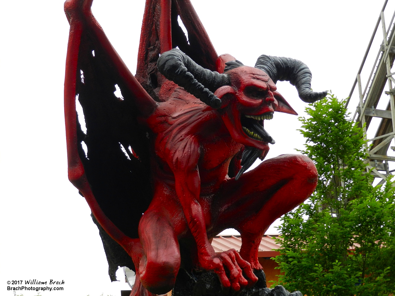 Spooky theming statue of El Diablo.