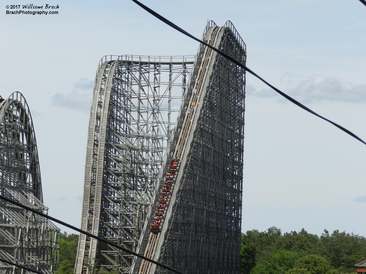 El Toro train going up the lift hill.