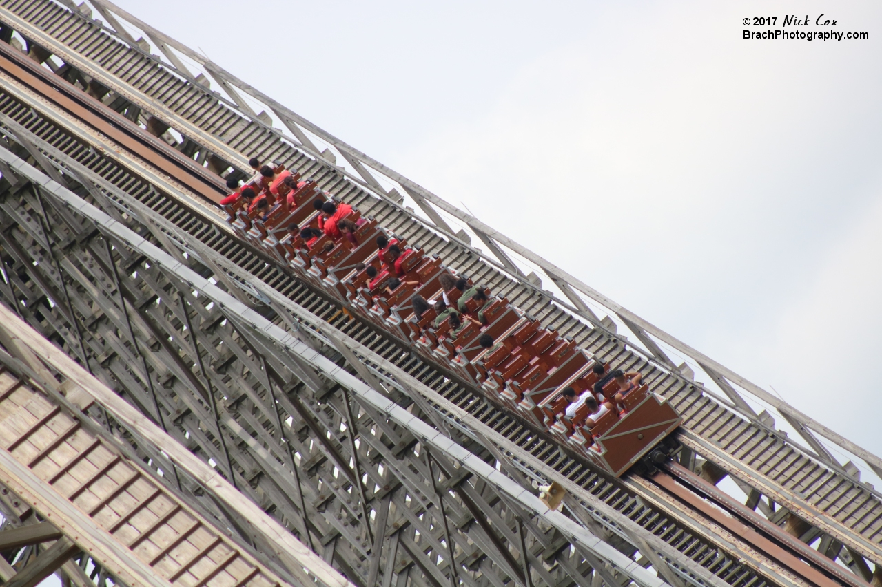 The train on the lift hill.