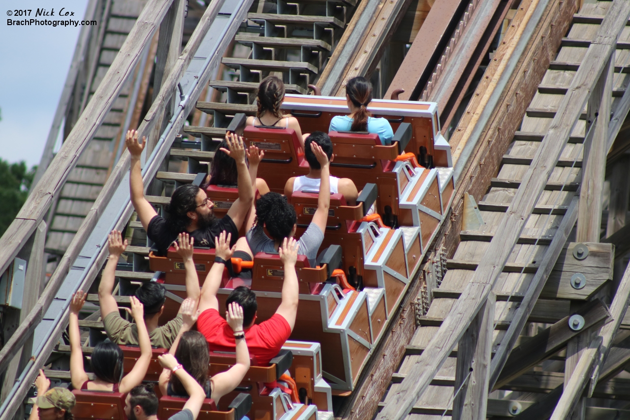 The train going up the lift hill.