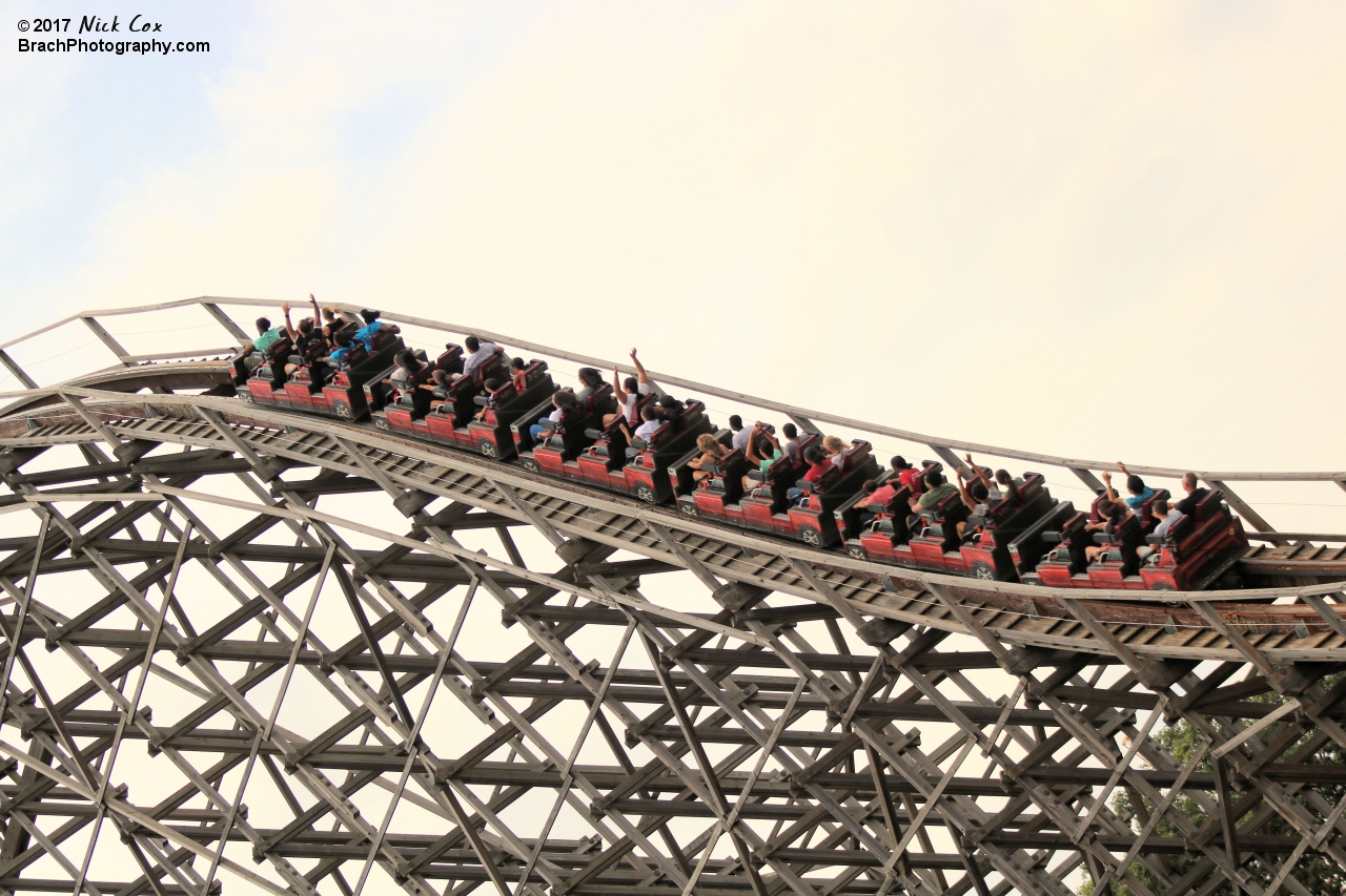 The train going up a hill.