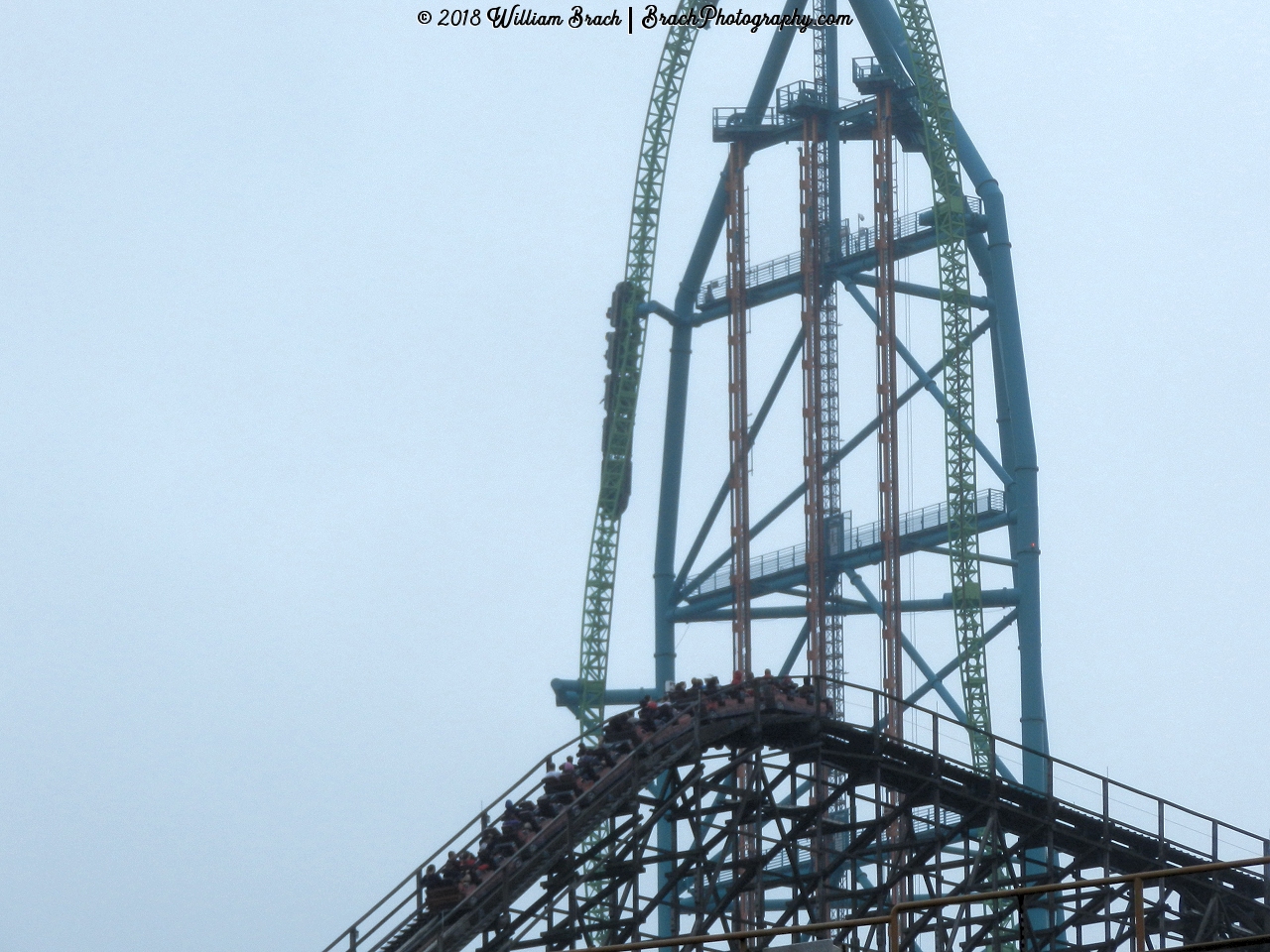 Train on El Toro cresting the top of the lift hill.