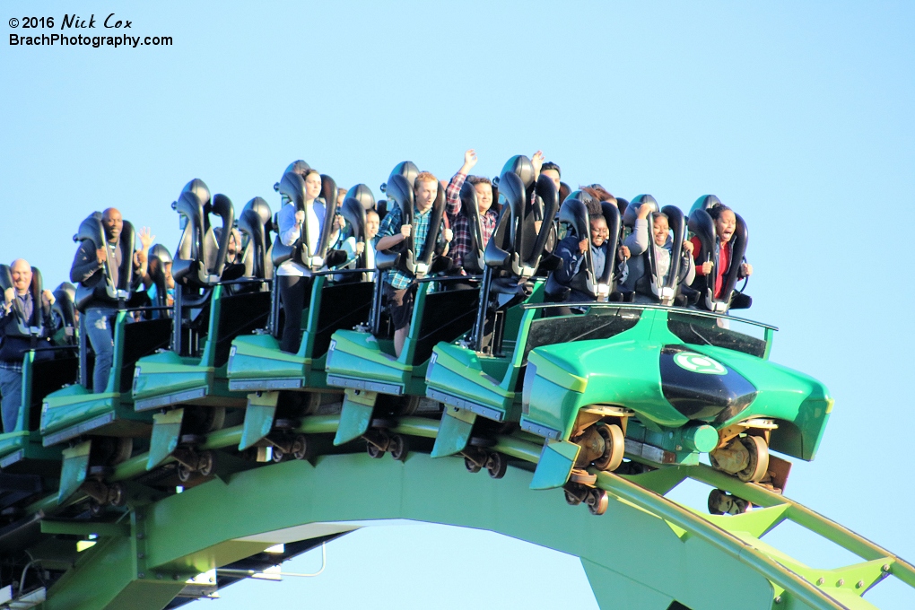 Riders screaming down the first drop.