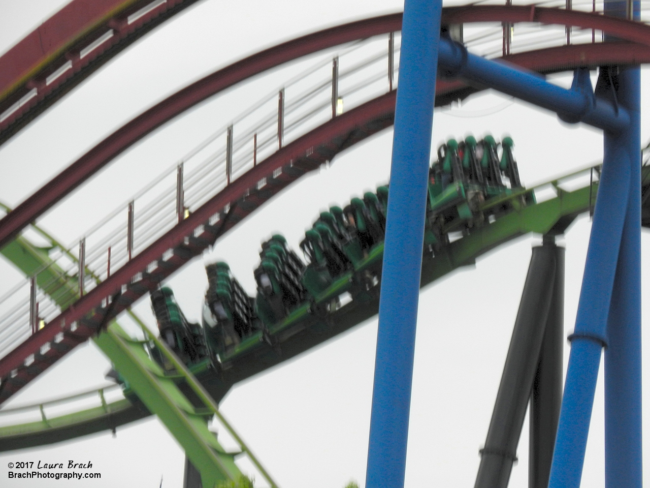 Green Lantern train leaving the lift hill.