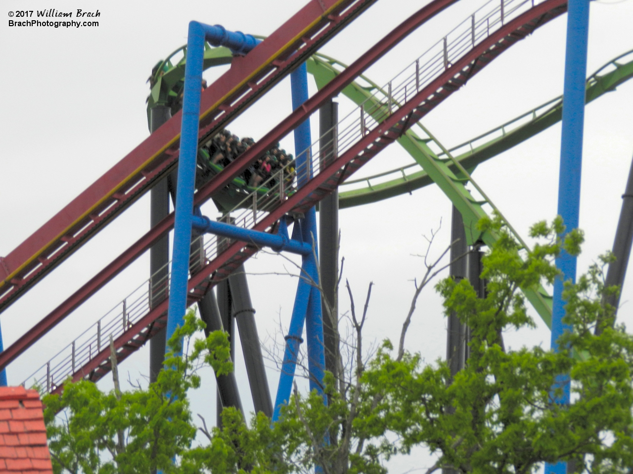 Green Lantern train approaching the first drop.