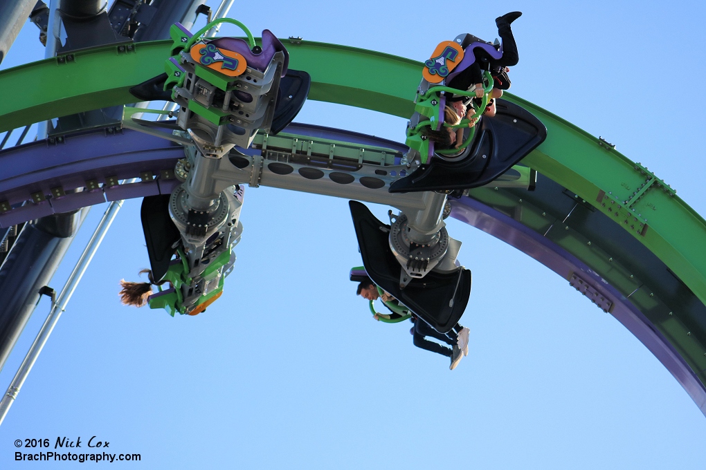 Riders about to drop down towards the brakes.