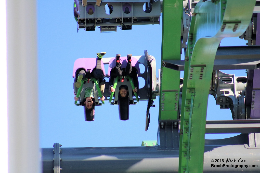 Riders upside down.