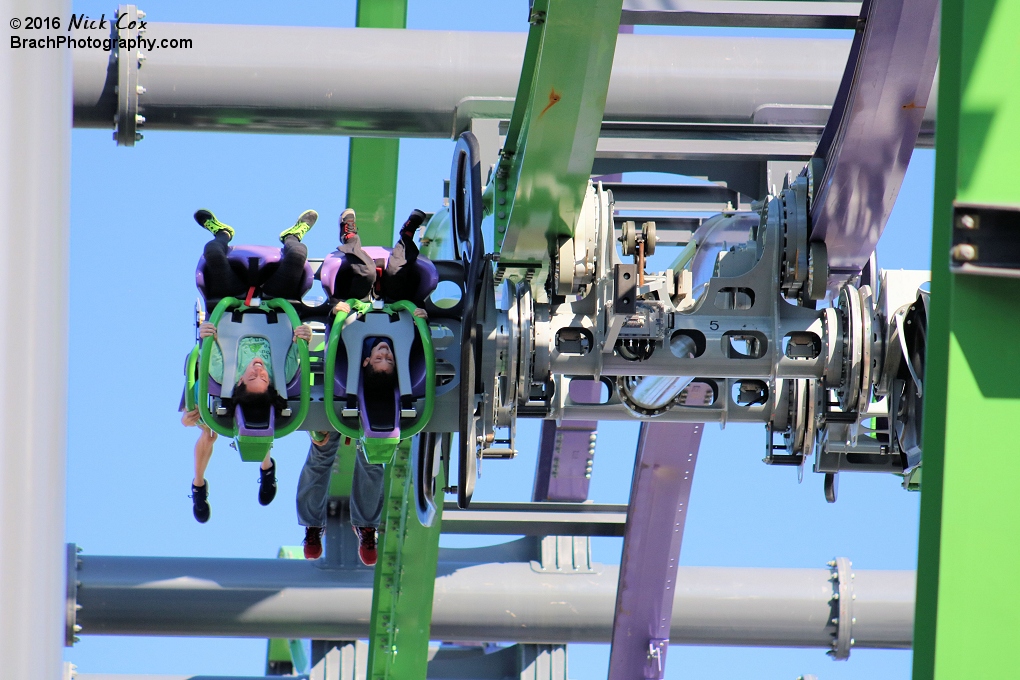 The ride going through one of the humps with riders flipped.