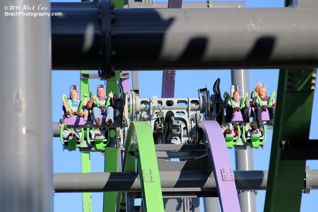 A shot of the train through the supports.