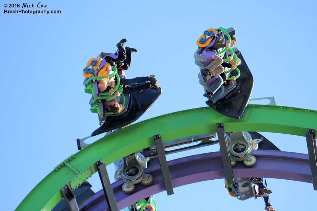 Riders about to drop towards the other direction.