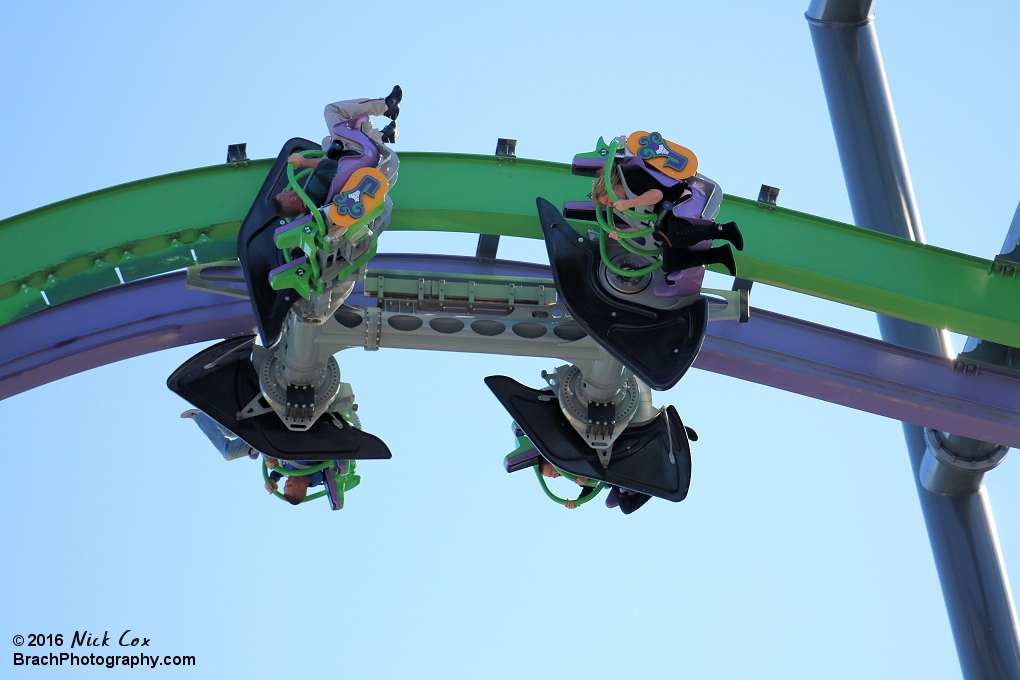 Although the ride is short, it packs a punch.  Riders in this picture are flipped all around.