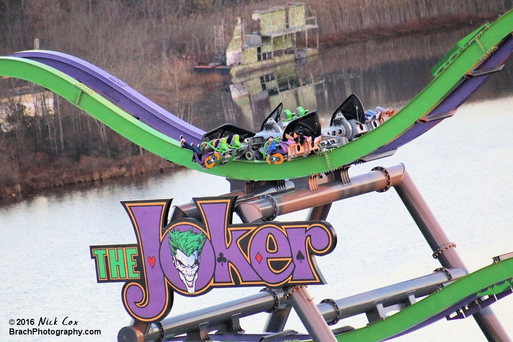 The ride logo with the train in the background.