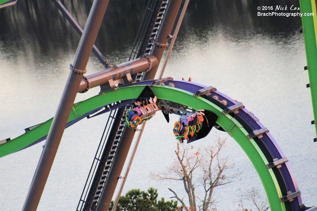 The train about to plummet down the last drop.