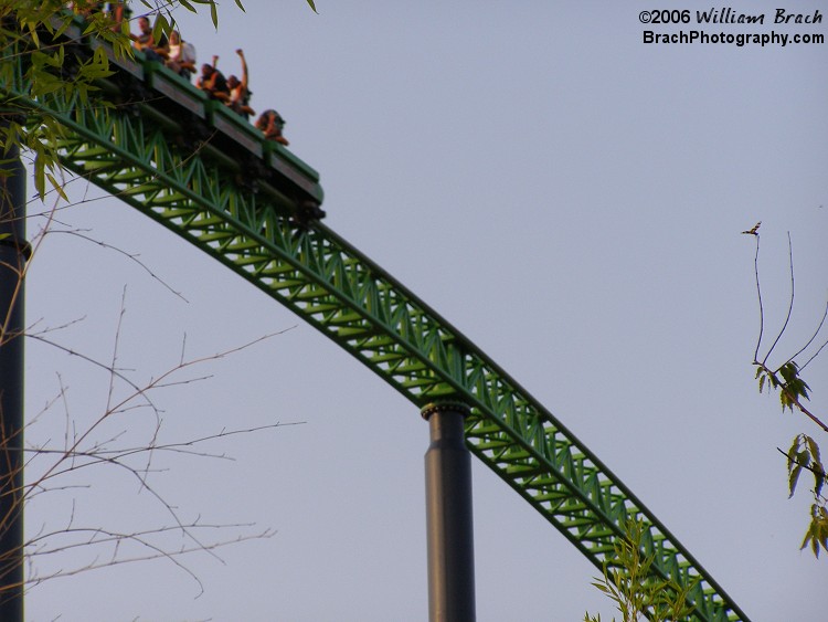 Train rushing towards the brake run.