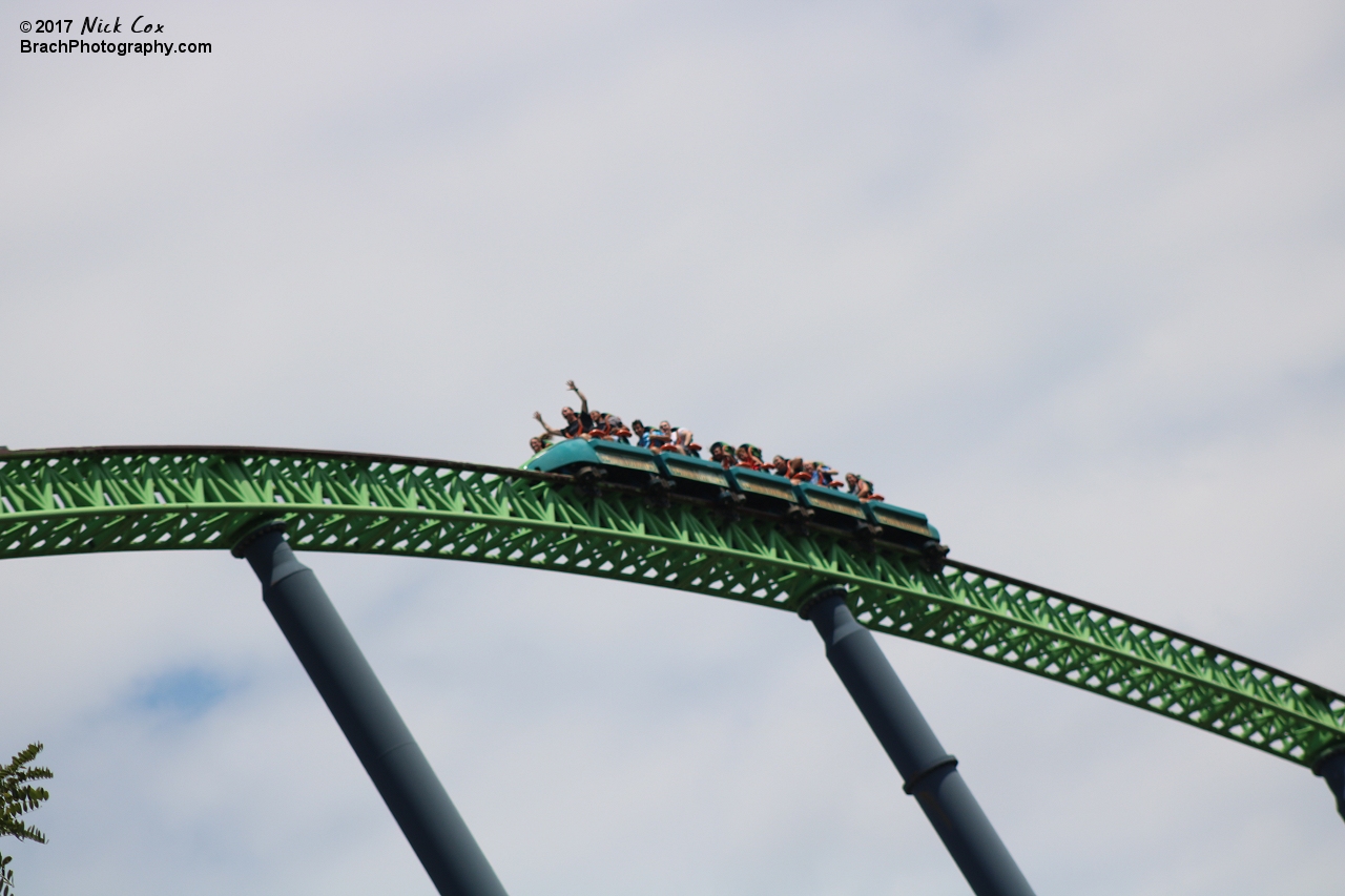 The train flying over the giant airtime hill.