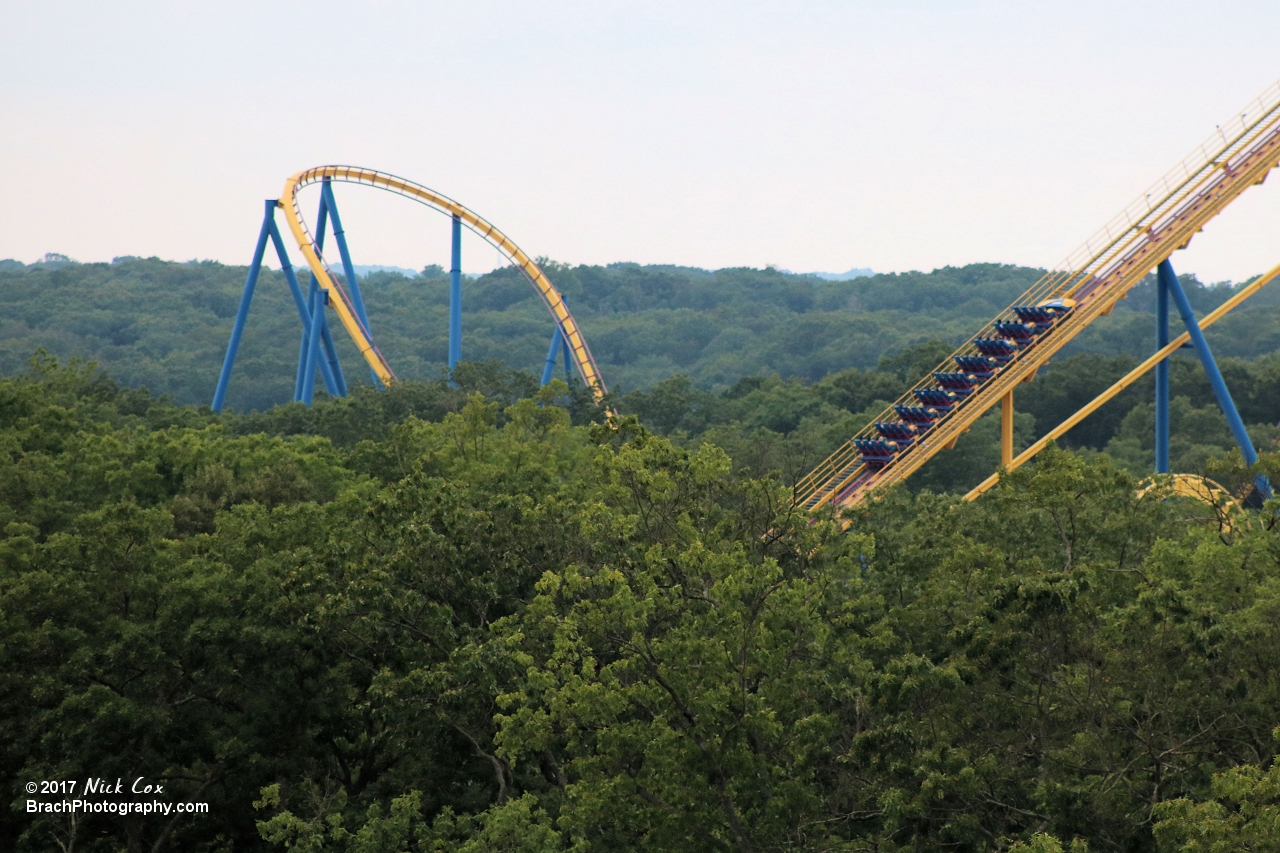 The train on the lift hill.