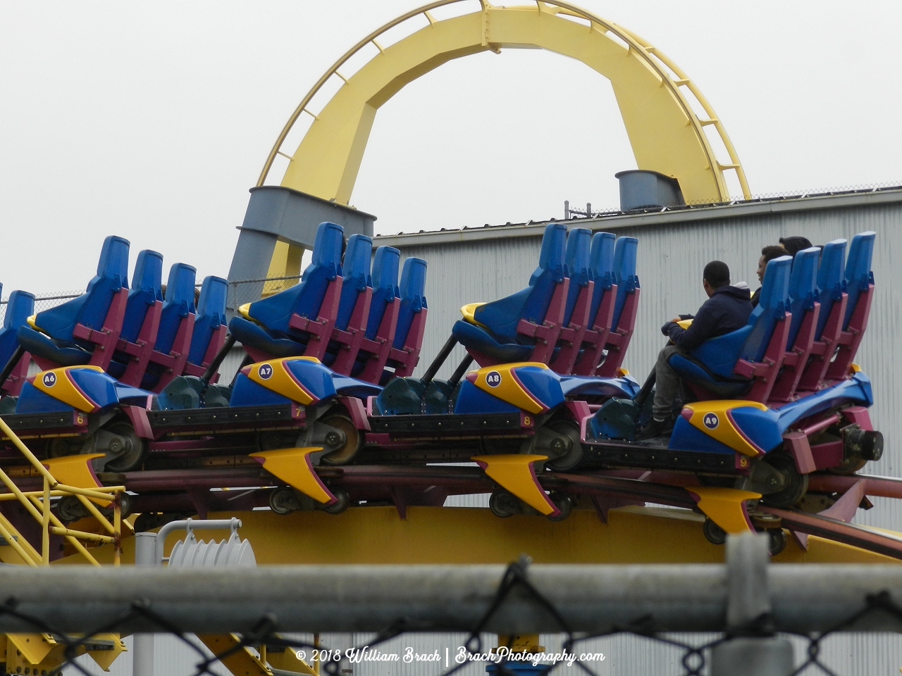 Nitro train headed towards the lift hill.