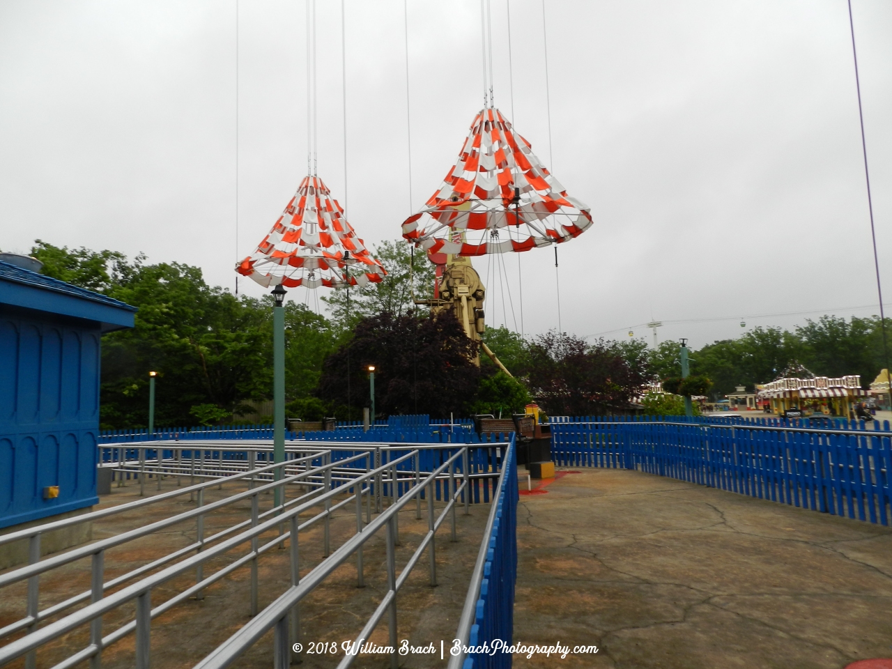 Orange parachutes on the Parachute Training Center ride.