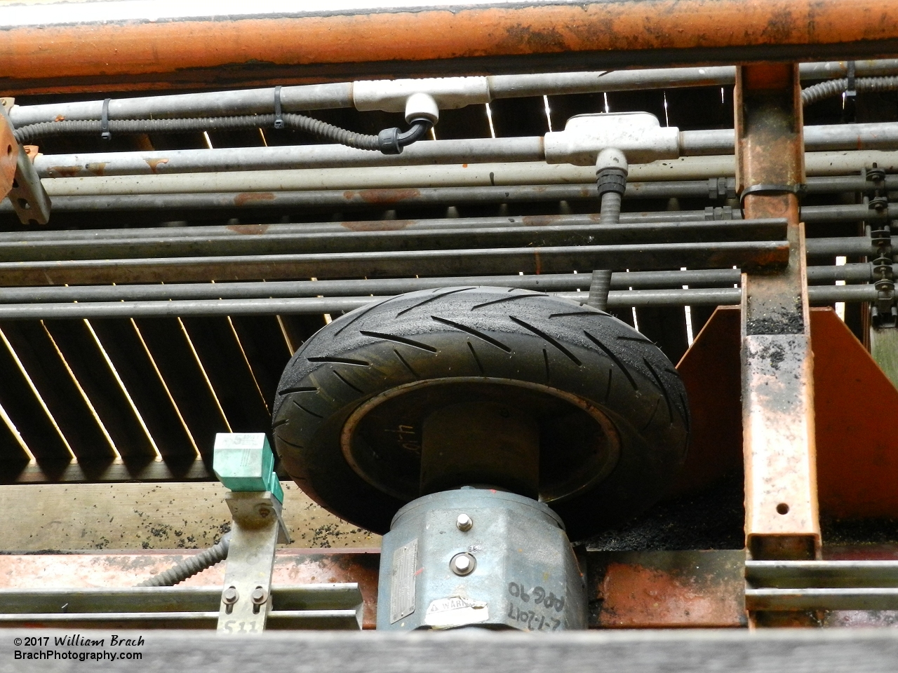 Fly wheel used to propel train from the brakes to the station.