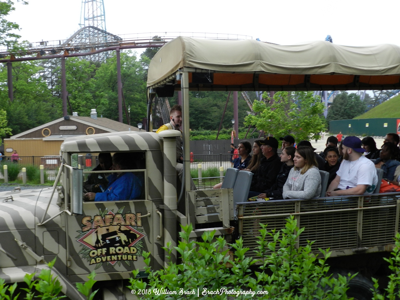 Safari truck heading out of the station and into the safari.