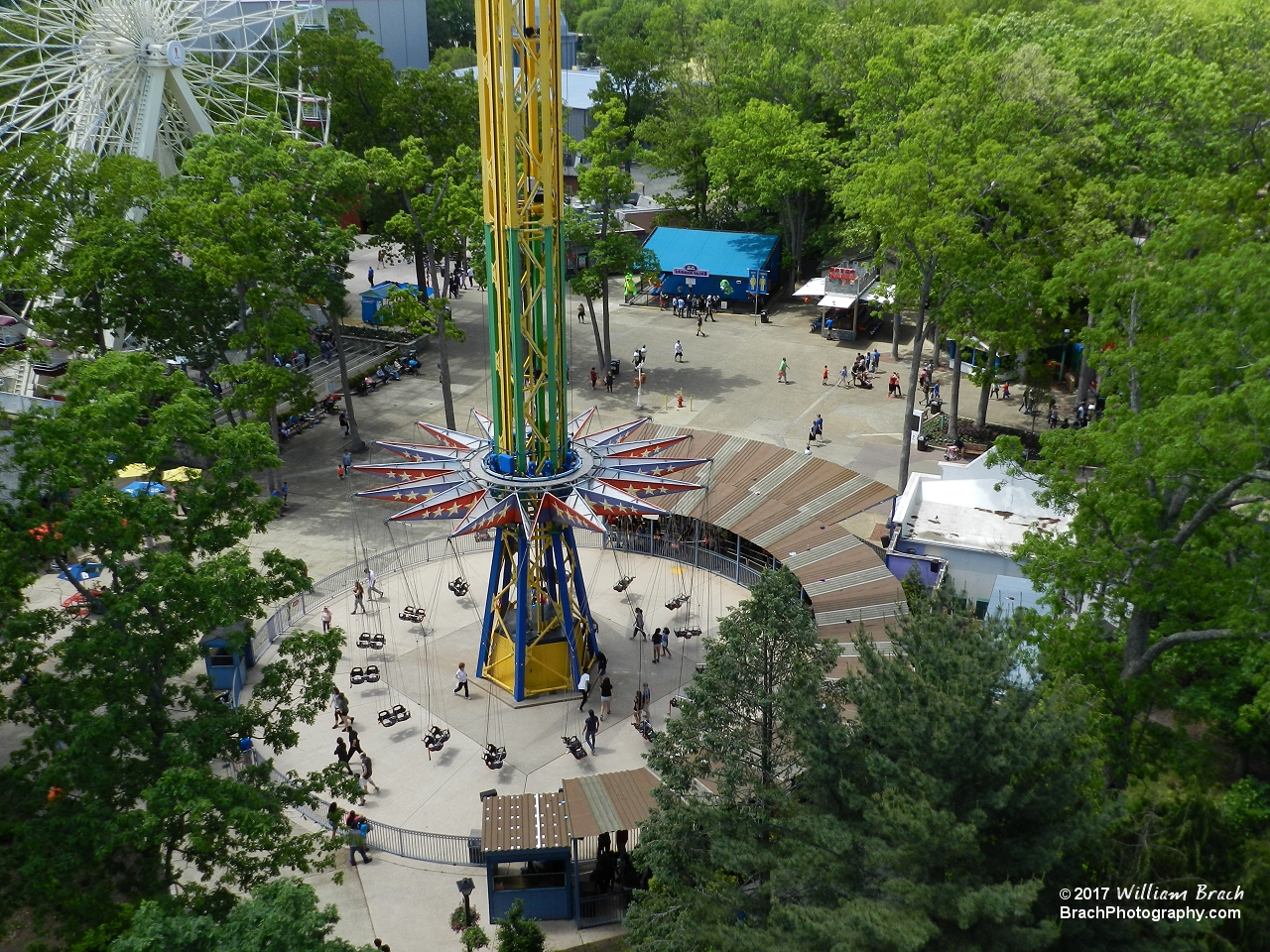 SkyScreamer gondola in the station loading up with the next group of riders.