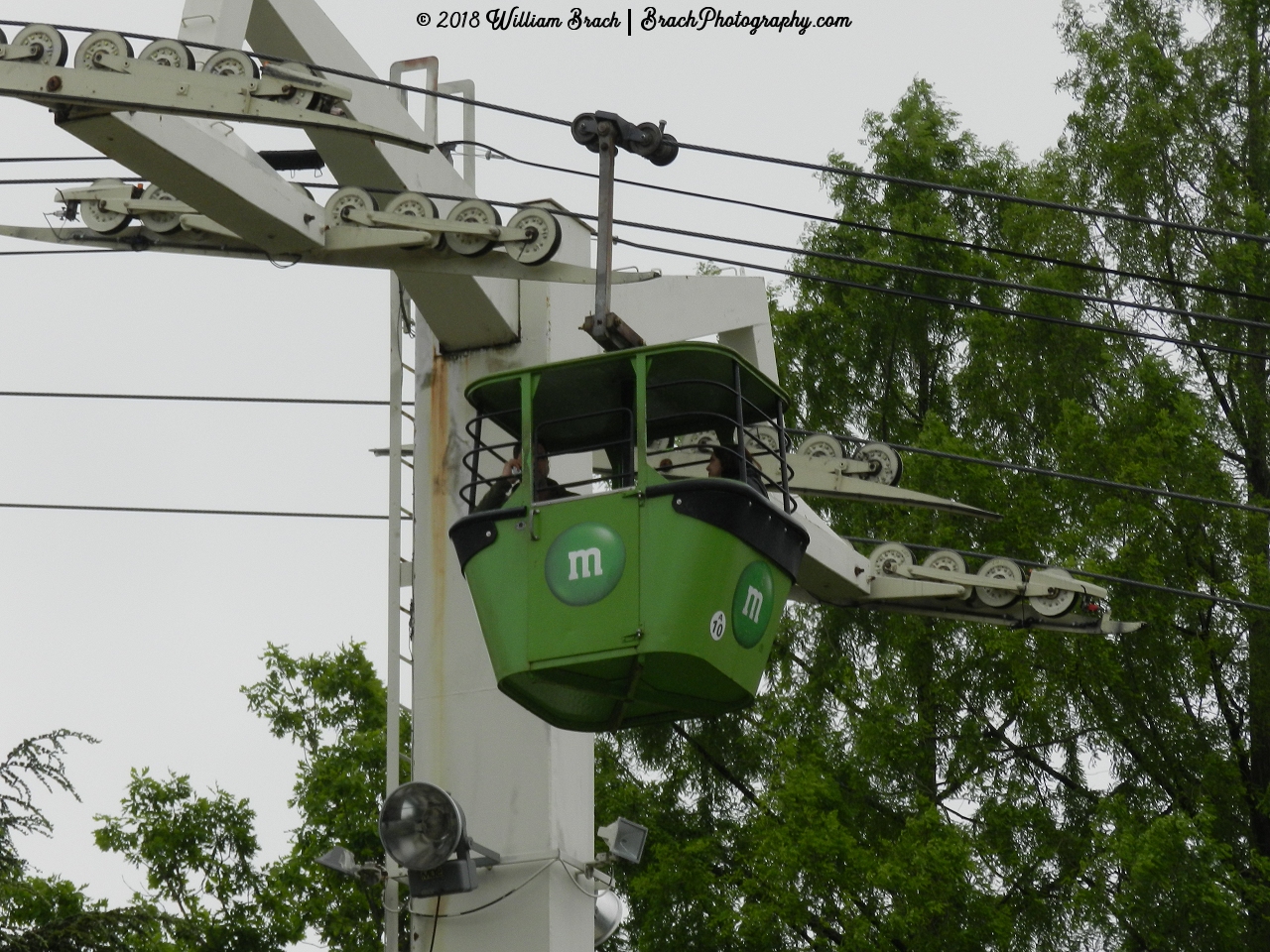 Green gondola on the Skyway.